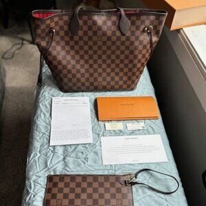 Louis Vuitton Neverfull MM Damier Ebene with Cerise interior